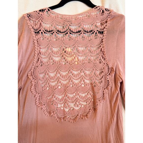 Vertigo Paris Blush Pink Lace Crochet Open Front Cardigan Duster Size M NWT $160 - Picture 10 of 11